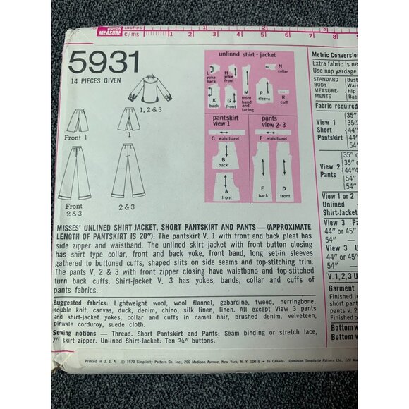 Simplicity Misses Jacket Shorts Pants Sewing Pattern sz 10 5931 - uncut - Picture 7 of 11